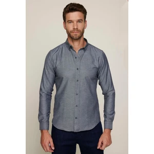 Slim Fit Uzun Kollu Düğmeli Yaka Pamuklu Kolay Ütü Düz Erkek Gömlek