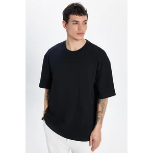 Unisex Oversize Geniş Kesim %100 Pamuk Yumuşak Dokulu Basic Bisiklet Yaka Siyah Tişört