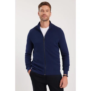 Erkek Standart Fit Normal Kesim Desenli Yarım Balıkçı Yaka Fermuarlı Lacivert Hırka