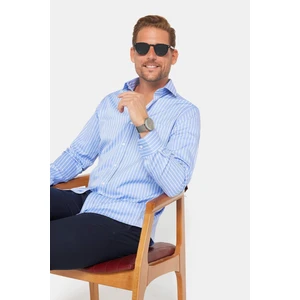 Erkek Regular Fit Klasik Kesim Pamuklu Kolay Ütü Çizgili Gömlek