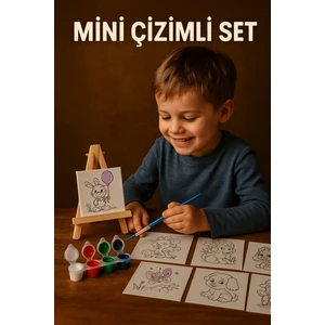 Ahşap Mini Şövale ve Akrilik Boya Seti – Çocuklar İçin 6 Tuval ve 6x10 ml Canlı Renk Boya Başlangıç Paketi