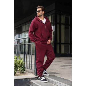Bordo Çift Fermuarlı Kapüşonlu Eşofman Takımı E7345