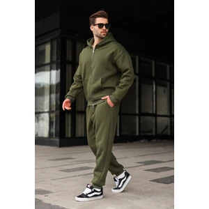 Haki Çift Fermuarlı Kapüşonlu Eşofman Takımı E7345