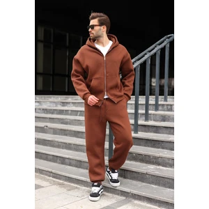 Acı Kahverengi Çift Fermuarlı Kapüşonlu Eşofman Takımı E7345