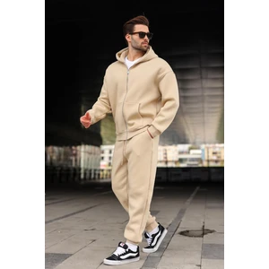 Bej Çift Fermuarlı Kapüşonlu Eşofman Takımı E7345