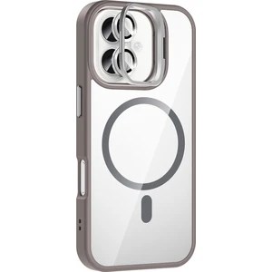 iPhone 17 Uyumlu Kılıf Standlı M-Safe Özellikli Etro Kapak + Lens Koruma Gri