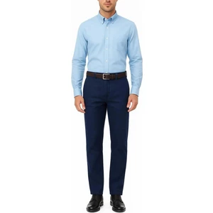 Rahat Kesim Klasik Likralı Pamuklu Erkek Baba Koyu Mavi Keten Pantolon