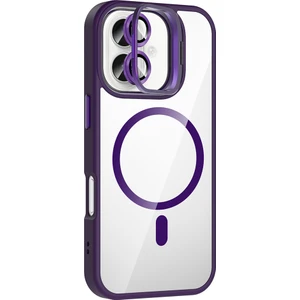 iPhone 17 Uyumlu Kılıf Standlı M-Safe Özellikli Etro Kapak + Lens Koruma Derin Mor