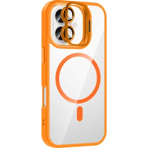 iPhone 17 Uyumlu Kılıf Standlı M-Safe Özellikli Etro Kapak + Lens Koruma Turuncu