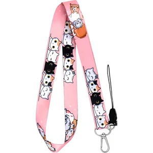 Sevimli Kedi Temalı Pembe Boyun Askı Ipi (A99)