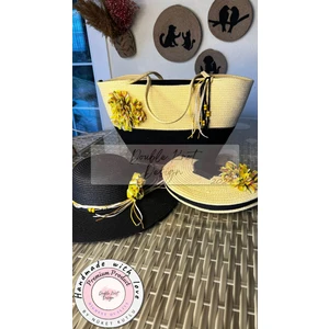 Double Knot Design Vero 3lü Takım Plaj Çantası , El Çantası Clutch, Şapka, Totebag,çanta, Yazlık, Hediyelik,
