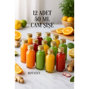 12 Adet Şeffaf Cam Shot Şişesi Sızdırmaz Gold Metal Kapaklı Hediyelik Koku Süs Çok Amaçlı Şişe 50ML