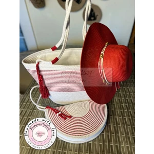 Double Knot Design Vero 3lü Takım Plaj Çantası , El Çantası Clutch, Şapka, Totebag,çanta, Yazlık, Hediyelik,