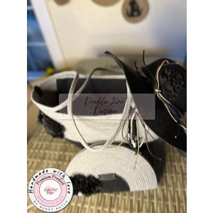 Double Knot Design Vero 3lü Takım Plaj Çantası , El Çantası Clutch, Şapka, Totebag,çanta, Yazlık, Hediyelik,