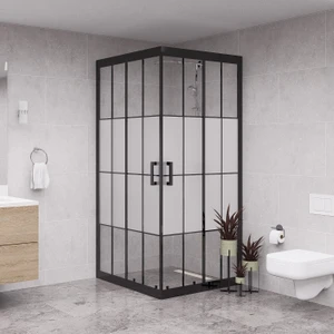 Black Quandrum  6mm Karolajlı Ortası Kumlamalı Kare Duşakabin