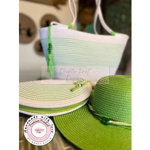 Double Knot Design Vero 3lü Takım Plaj Çantası , El Çantası Clutch, Şapka, Totebag,çanta, Yazlık, Hediyelik,