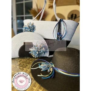 Double Knot Design Vero 3lü Takım Plaj Çantası , El Çantası Clutch, Şapka, Totebag,çanta, Yazlık, Hediyelik,