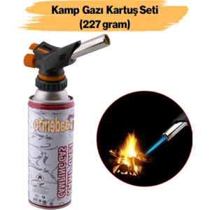 Çakmaklı Pürmüz Yedek Kartuşu Kamp Gazı 227 Gram Piknik Kamp Mangal Mutfak Ateş Tutuşturucu Set