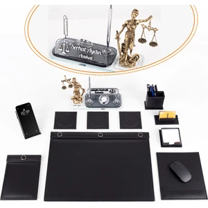 Avukata Themis Heykelli Düğmeli Siyah Sümen Takımı İmza Tasarımlı