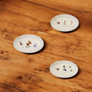 Mimoza Porselen Kardan Adam, Noel Baba ve Geyik Desen Mini Sunum Tabakları 3'lü