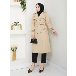 Kadın Bej Arkası Düğmeli Trençkot