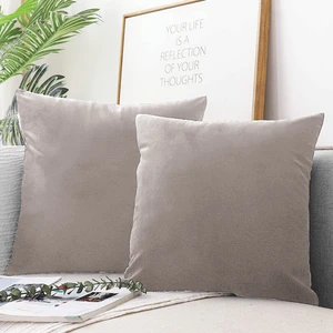 Taş Rengi Kırlent Kılıfı 4'lü Set - Gizli Fermuarlı - Kadife Dokulu