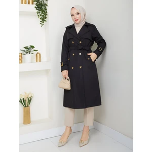 Kadın Siyah Arkası Düğmeli Trençkot