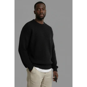 Erkek Oversize Kesim Bisiklet Yaka Örme Triko Kazak