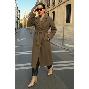 Kadın Trend Basic Uzun Kruvaze Vizon Kaşe Kaban