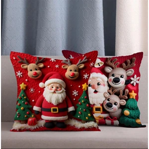 Alkan Homes 2 Li Kombin Punch Desen Görünümlü Noel Baba ve Geyik Desenli Dijital Baskılı Kırlent Kılıfı