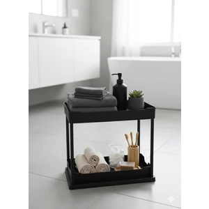 2 Katlı Dikdörtgen Kayar Çekmeceli Şık Tasarım, Dayanıklı Yapı Mutfak Düzenleyici Rafı Ünitesi Siyah