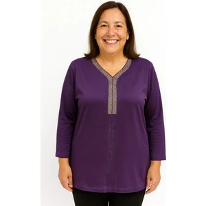 Rahat Kesim V Yaka Mor Anne Kadın Penye Bluz