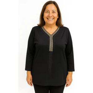 Rahat Kesim V Yaka Siyah Anne Kadın Penye Bluz