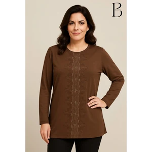 Rahat Kesim Önü Su Yolu Taş Işlemeli Anne Kadın Penye Bluz