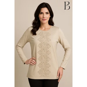 Rahat Kesim Önü Su Yolu Taş Işlemeli Anne Kadın Penye Bluz