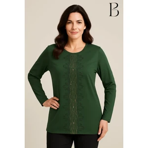 Rahat Kesim Önü Su Yolu Taş Işlemeli Anne Kadın Penye Bluz