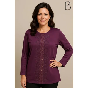 Rahat Kesim Önü Su Yolu Taş Işlemeli Anne Kadın Penye Bluz