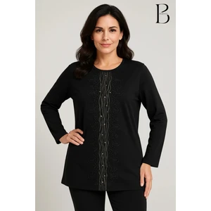 Rahat Kesim Önü Su Yolu Taş Işlemeli Anne Kadın Penye Bluz