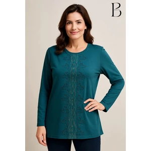 Rahat Kesim Önü Su Yolu Taş Işlemeli Anne Kadın Penye Bluz