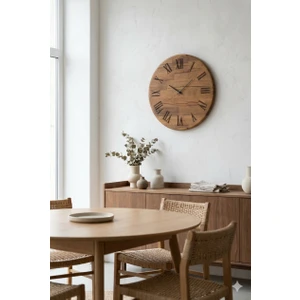 Romen Rakamlı Lazer Kazıma Ahşap Duvar Saati - 42CM Sessiz Mekanizma - Ceviz Rengi