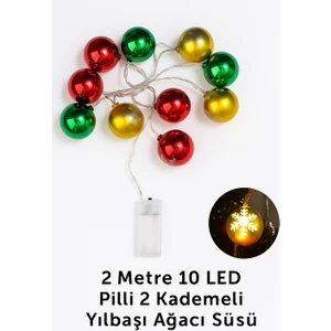 2 M 10 LED Pilli Top LED Işık - Yılbaşı Ağacı Süsü, 2 Kademeli Parlak Dekoratif