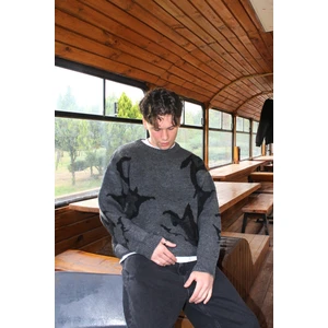 Oversize Desenli Triko Kazak - Antrasit S