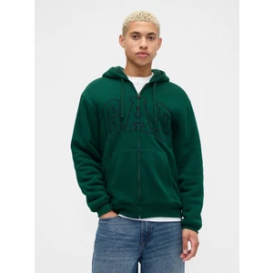 Erkek Yeşil Relaxed Gap Logo Sherpa Astarlı Fermuarlı Sweatshirt