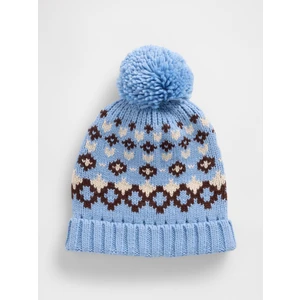 Kadın Mavi Fair Isle Ponpon Bere