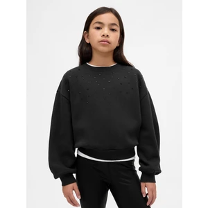 Kız Çocuk Siyah Süslü Dolman Sweatshirt