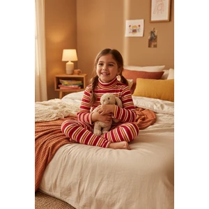 Çizgili Dik Yaka Kız Çocuk Takım