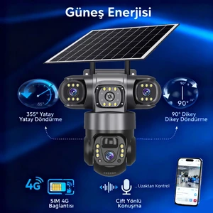 3 Lens, 6mp, 4g Sım, Güneş Enerjili, Tam Renkli Gece Görüşü, Iki Taraflı Konuşma ve IP66 Korumalı Güvenlik Kamerası