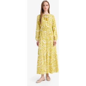 Bisiklet Yaka Desenli Viskon Uzun Kollu Maxi Elbise D9636AX25SM