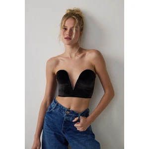 Siyah Deep V Velvet Büstiyer