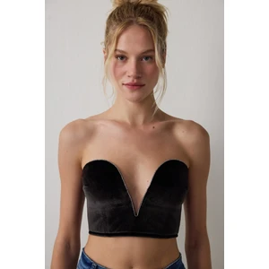 Siyah Deep V Velvet Büstiyer